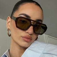 Lunettes de soleil rétro à Double pont pour femmes, grande monture, léopard, thé, dégradé de nuances, mode luxe, styliste pour hommes 6