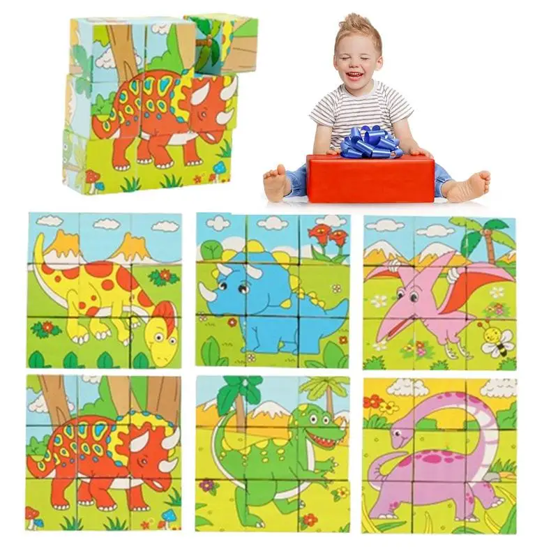 

Дошкольная развивающая игрушка Монтессори, 9 шт., Мультяшные головоломки для мозга, деревянные блоки, пазлы с яркими цветами для детей, мальчиков