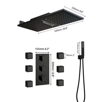 Yanksmart ก๊อกฝักบัวในห้องน้ำหัวฝักบัวสี่เหลี่ยมผืนผ้า, หัวฝักบัววาล์ว3ทางอ่างอาบน้ำร้อนและเย็นผสมน้ำ 2