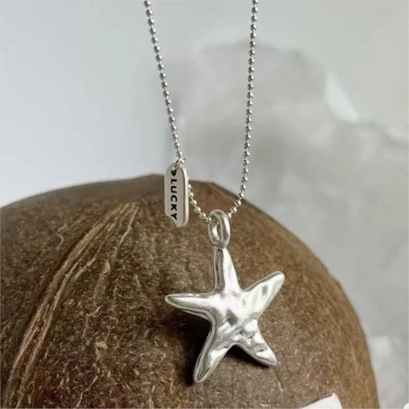 Simple Fashion Starfish Necklace for Women Inche Texture Pentagram Layered Collarbone Chain Necklaces Jewelry