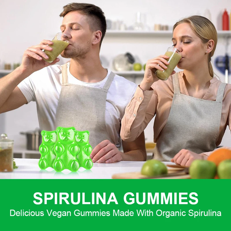 Organic Spirulina Gummies Chlorophyll Daily Cerebrovascular Protein&Amino Acids Antioxidant Detox Skin Care