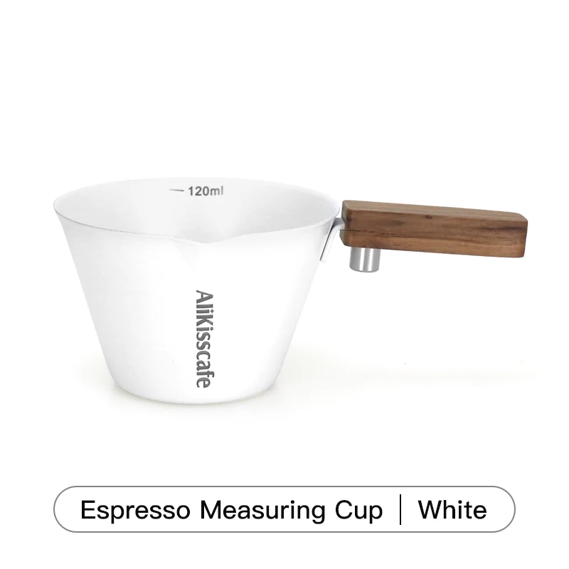 Elegant Stainless Steel Espresso Pouring Cup with Wood Handle & Precise Scale - 120ml