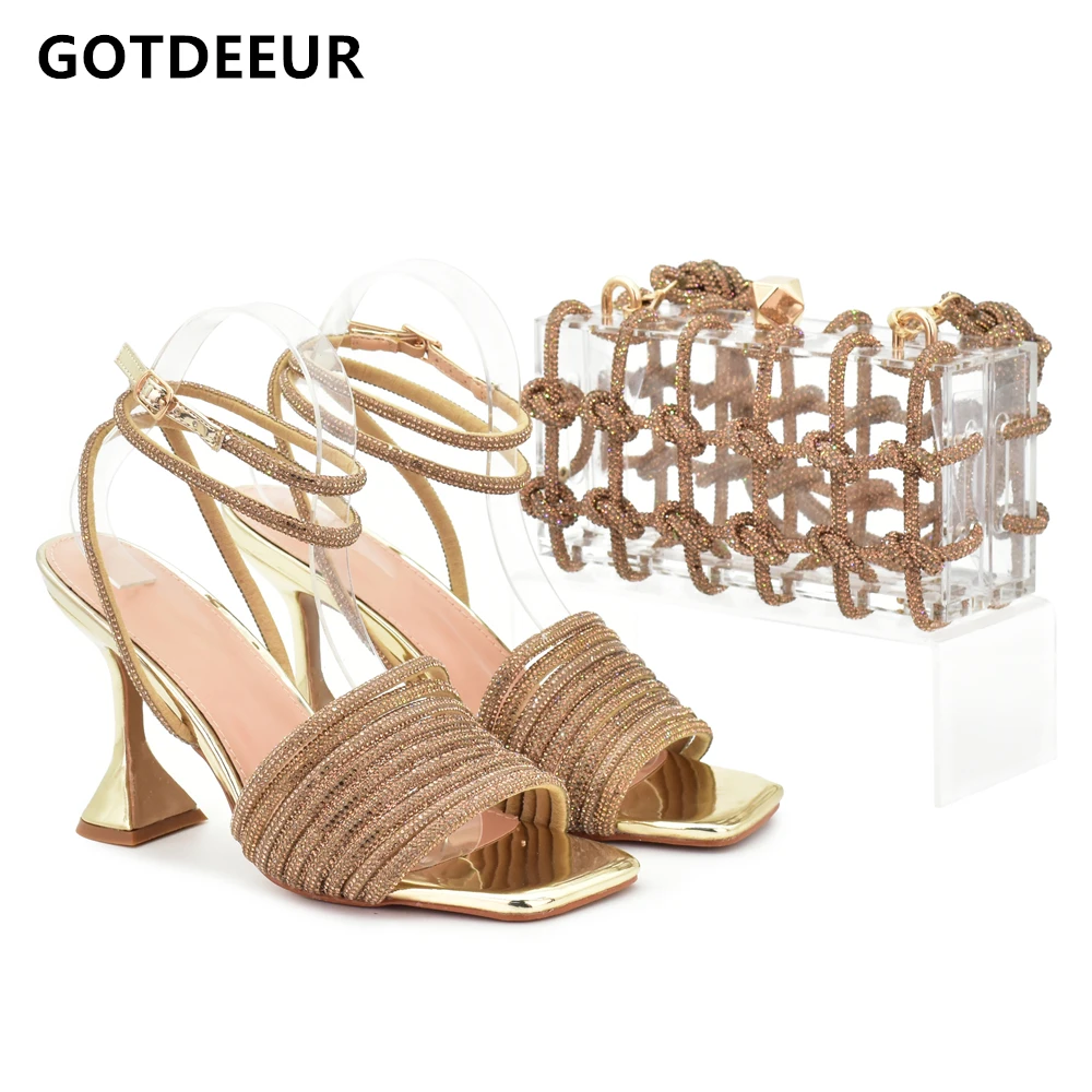 

Ladies Designers Shoes and Bag Set Decorated with Rhinestone Plus Size Heels 43 Woman Designer Shoes Italian Shoe and Bag Set