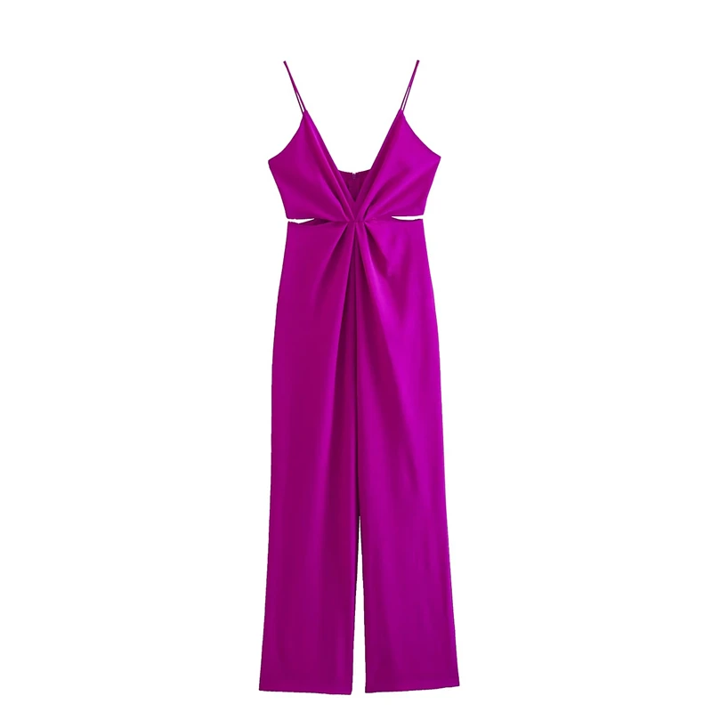 

Summer New V-neck Pleats Fashion Slits Wrapped Chest Sling Jumpsuit Temperament Thin Sexy Backless Jumpsuit's