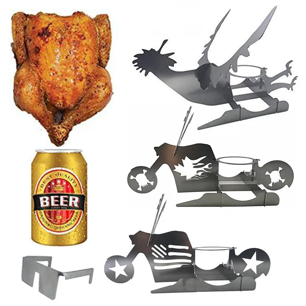 Stainless Steel Roster Chicken Stand With Beer Can Holder Motorcycle