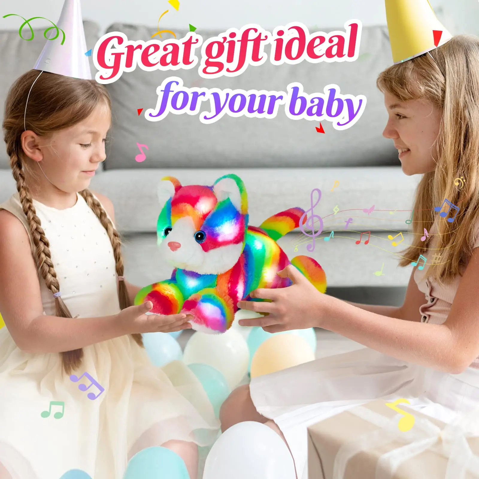 33cm Rainbow Cat Plush Toys with LED Light Luminous Musical Monkey Dog Dolls Stuffed Toy Animals Gifts for Girls Kids plush toy