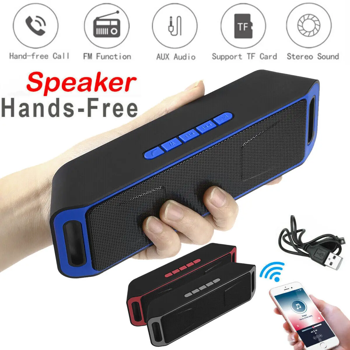 Mini Portable Bluetooth Wireless Mini Speaker Amplifier Stereo Subwoofer Speaker Built-in Mic USB Rechargeable