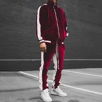 Gold Velvet Sports Two-Piece Suit For Men 2023 Autumn Winter Contrasting Color Casual Retro Street Jacket Straight Pants Suit 1