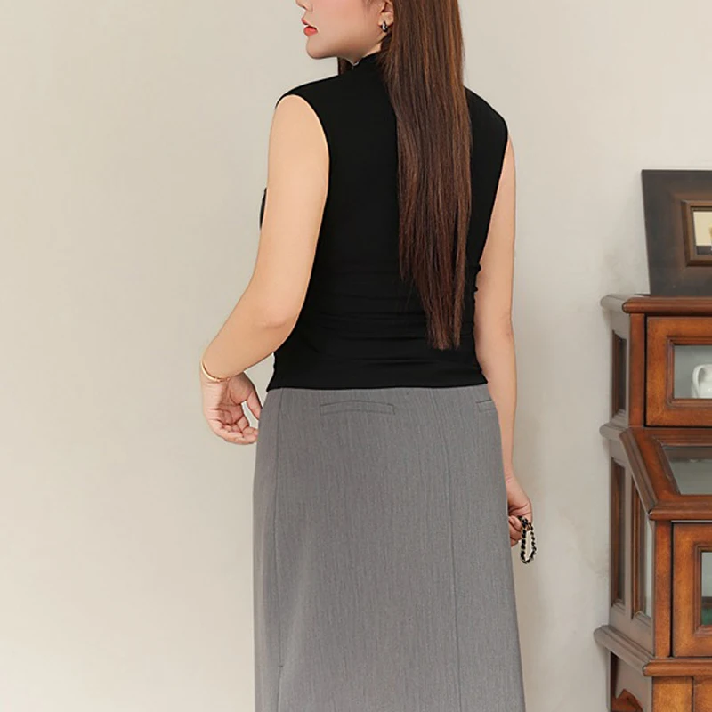 Women's Plus Size Mock Neck Sleeveless Top - French Chic Slim -Tank Top With Fold Detail, Premium Modal Fabric & Stretch Comfort