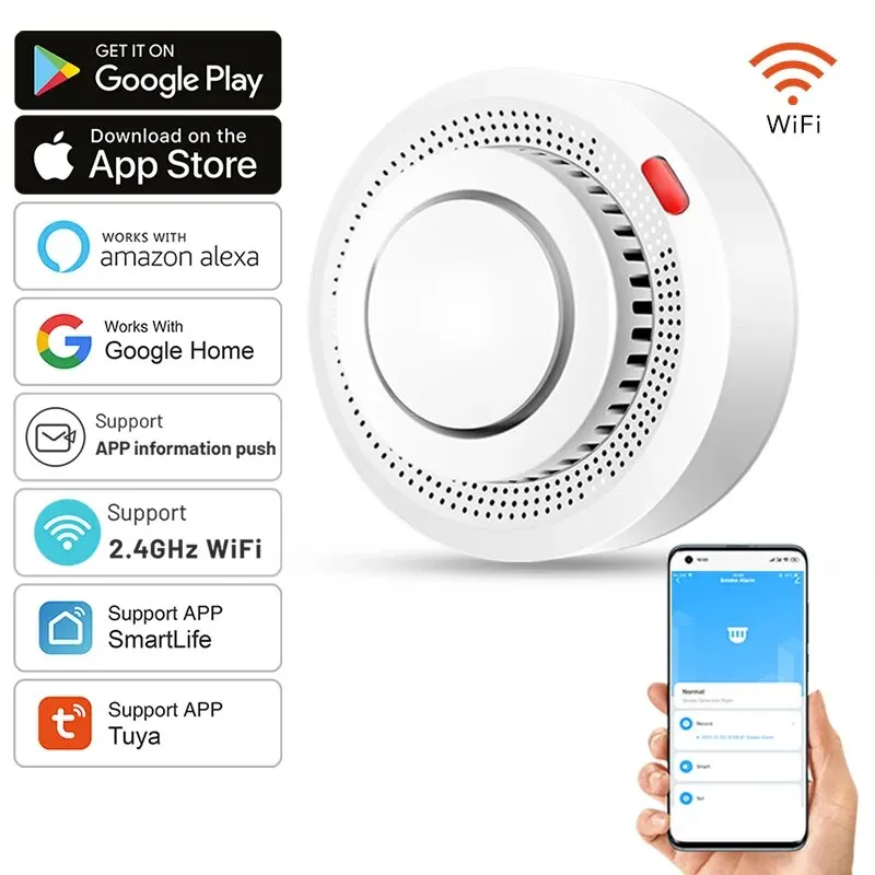 Tuya WiFi Smoke Alarm Fire Protection Smoke Detector Smokehouse Combination Fire Alarm Home Security System Firefighters