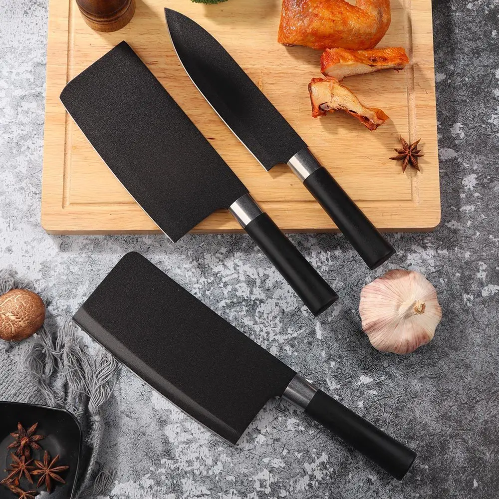 Household Rust-proof Black Blade Vegetable Cutting Knife, Full Set