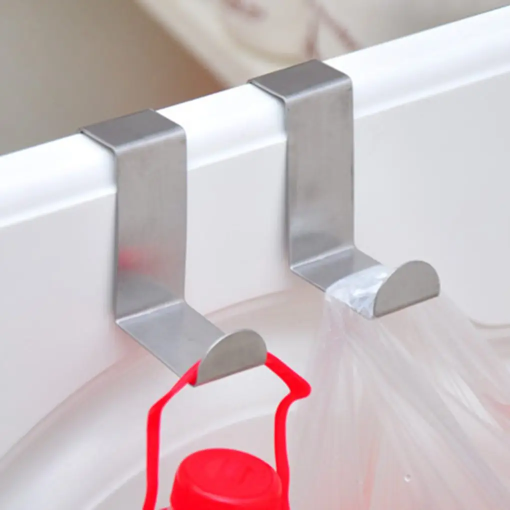 Over Door Hooks Stainless Steel Cabinet Drawer Hanging Hooks Office Kitchen Towel Coat Hanger 2PCS/SET