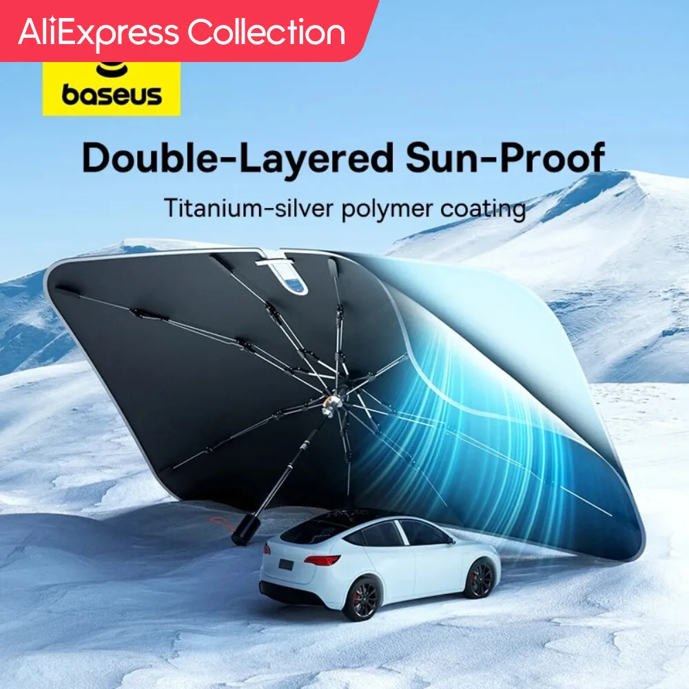 Aliexpress Collection Baseus Parabrezza Per Auto Parasole A Doppio Strato Manico Pieghevole Copertura Per Ombrellone Parasole Per Auto Protezione Uv