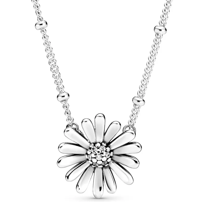 

Sparkling Infinity Pave Daisy Flower Collier With Crystal Necklace For Women Gift Europe Jewelry 925 Sterling Silver Necklace