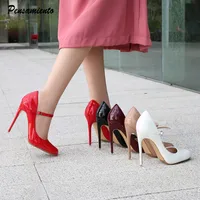 Big size 35-46 Mary Janes Women Pumps Fashion Round toe Patent leather 12cm High Heels Spring Summer Office Lady Shoes