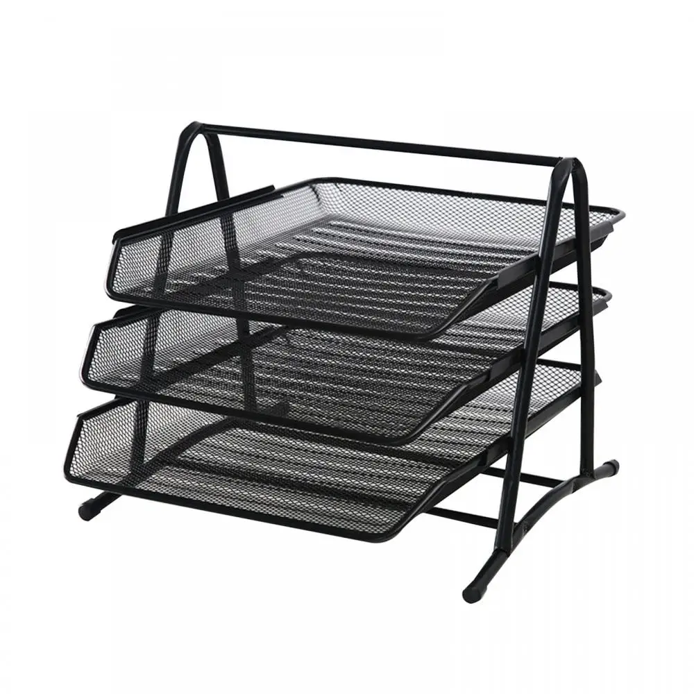 File Storage Tray Creative Anti-Rust 3 Layers Metal Wide Entry Desk File Document Letter Tray Rack Organizer