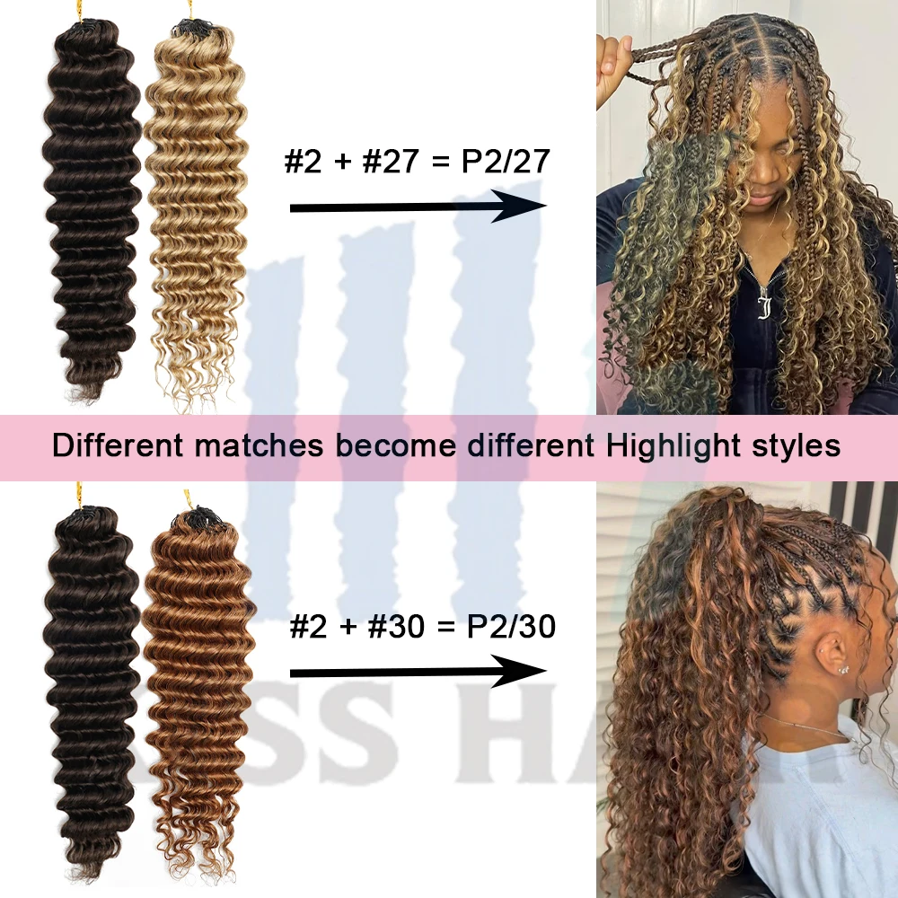 #30 Colored 100% Human Hair for Highlight Miracle Knots Crochet Deep Wave Feather Crochet Boho Braids Wavy Bulk Hair Extensions 5