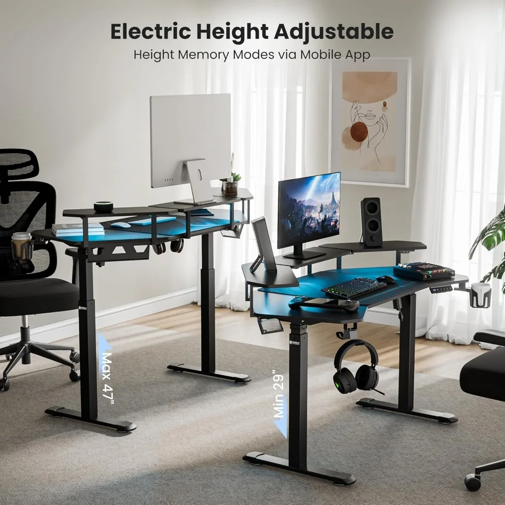 Electric Standing Gaming Desk with LED Shelf 5