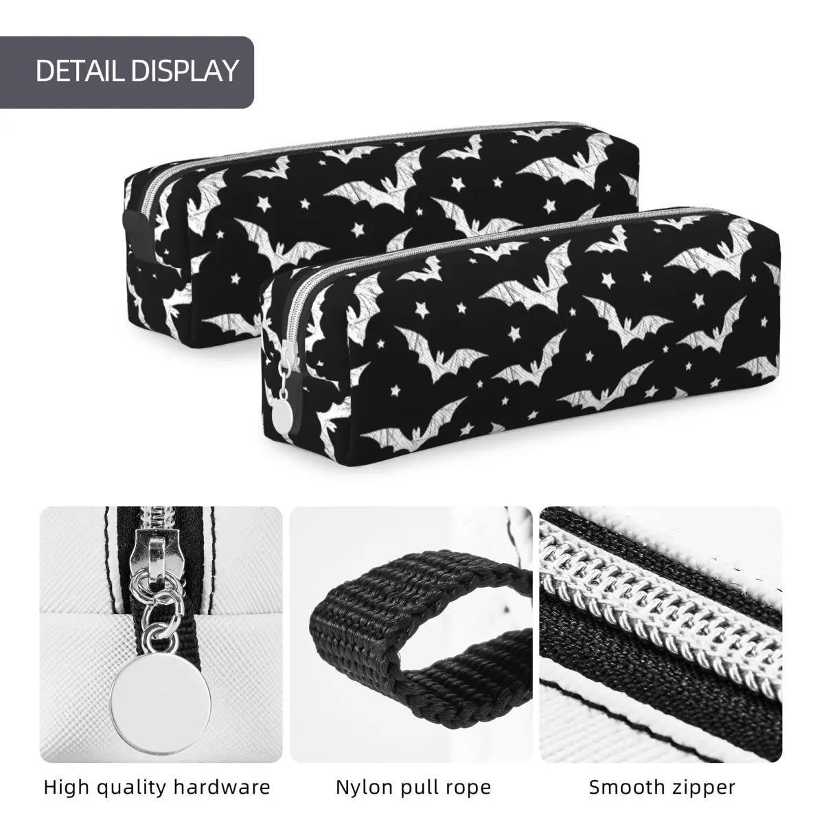 Cute Bat Halloween Gothic Pencil Cases Pencilcases Pen Box for Girls Boys Large Storage Bag School Supplies Gifts Stationery