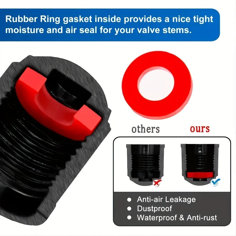 Sleek Black Universal Tire Valve Stem Cap with O-Ring