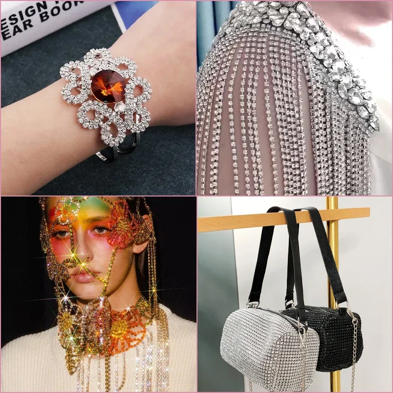 DUCRYSTAL 10 야드/롤 크리스탈 라인 석 체인 SS6/SS12 컬러 플랫 백베이스 트리밍 라인 석 유리 체인 봉제 공예