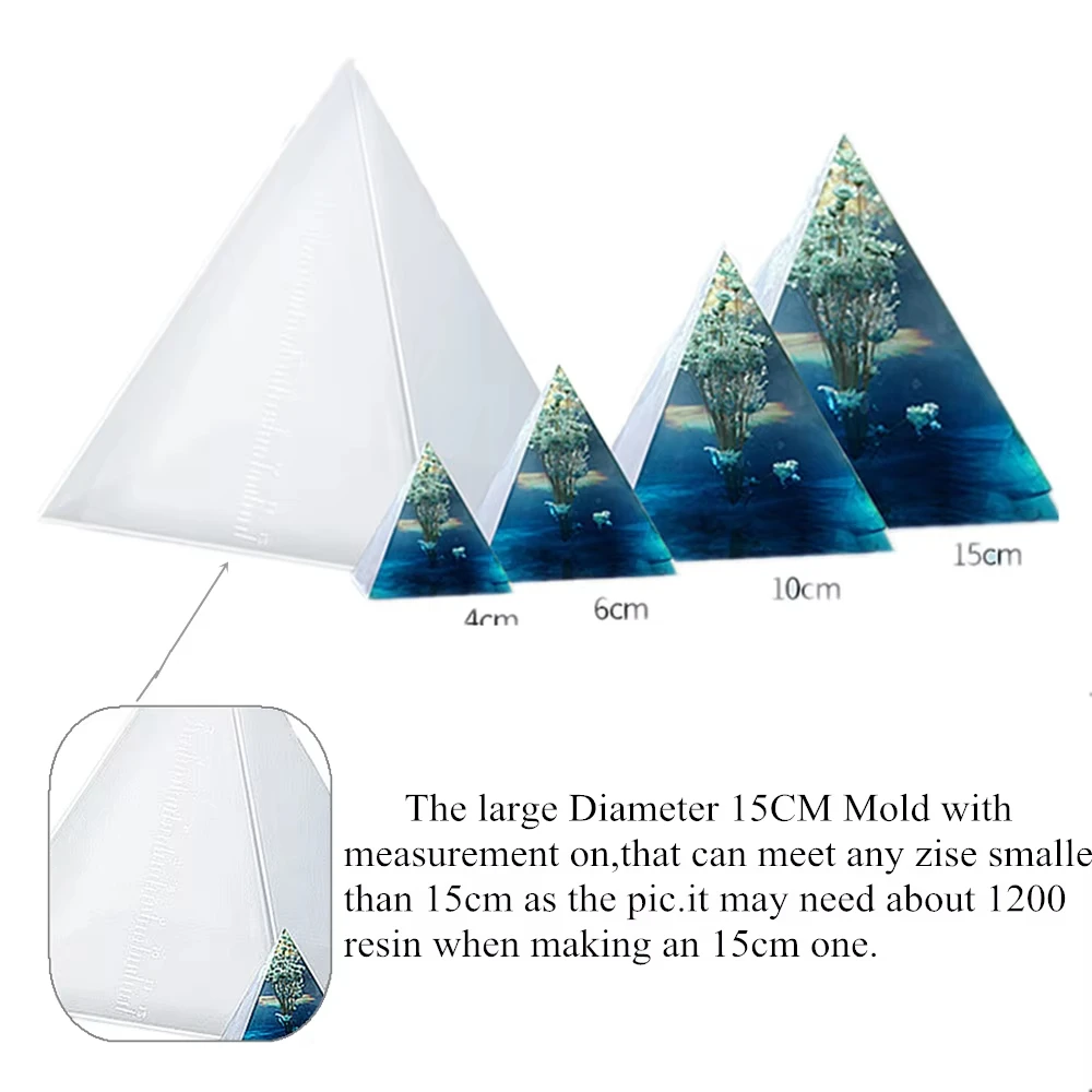 New 15CM DIY Transparent Only Super Large Pyramid Silicone Resin Mould Craft Jewelry Crystal Mold Box With Plastic Making Tool 6