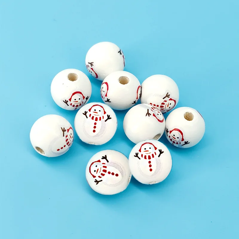 New 500pcs Christmas Wooden Beads White Loose Beads Elk Christmas Old Man Tree Snowman Pattern Beads DIY Jewelry Accessories
