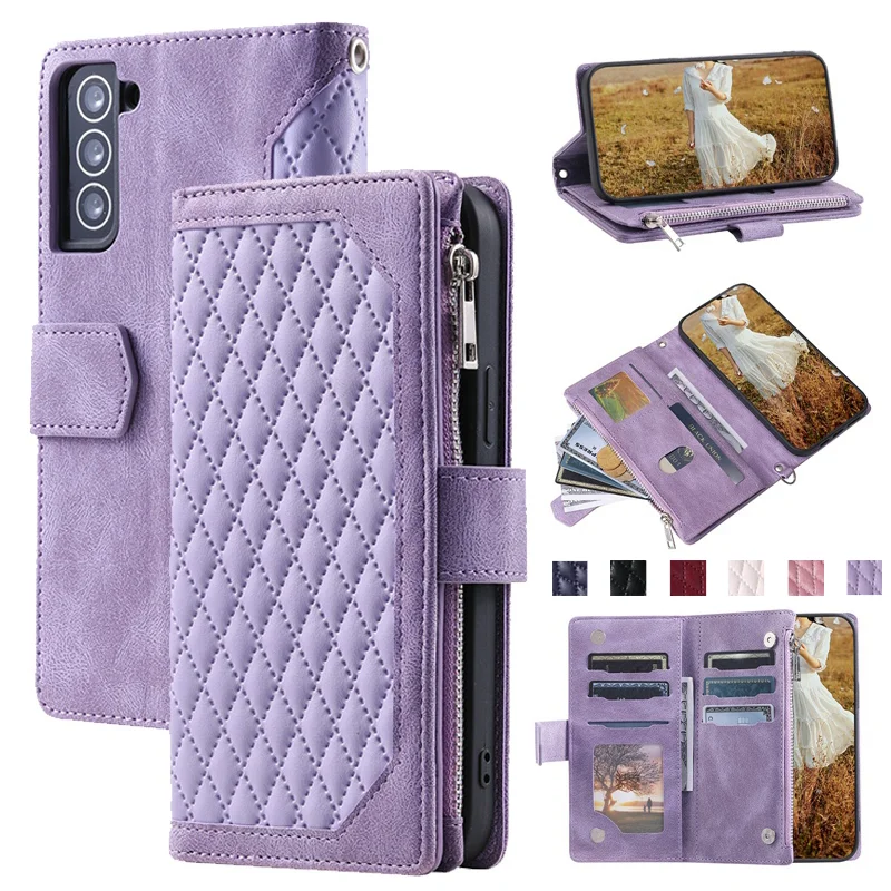 Premium Rhombic Leather Lanyard Wallet Case with Card Holder