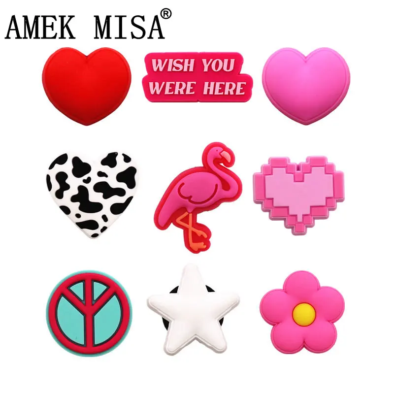 

New 1pcs Heart-shape Shoe Charms DIY Flamingo Clogs Shoes Decorate Fit Sandals Buckle Aceessories Unisex Sweet Gifts