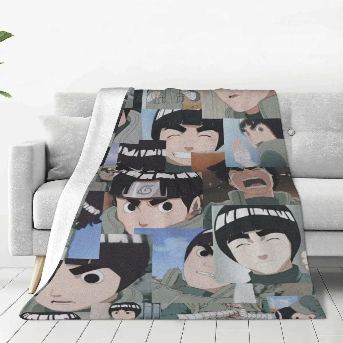 Rock Lee-양털 섬유 장식 만화 애니메이션 다기능 소프트 던지기 담요, 홈 오피스 이불