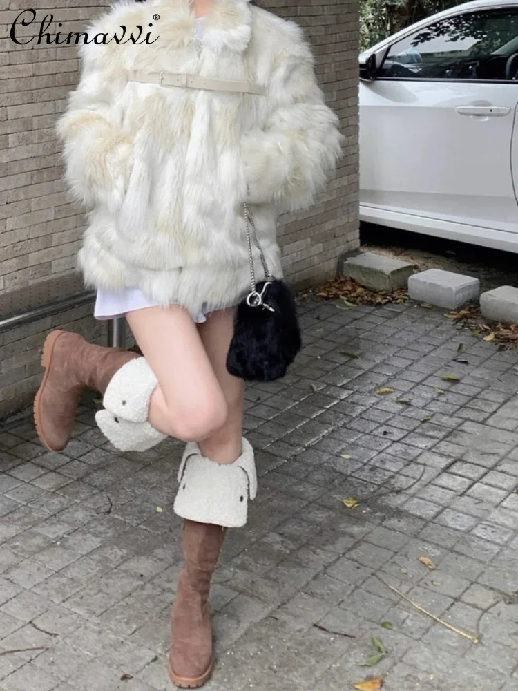 

Commute Korean Style Elegant Fox Fur Coat 2023 Autumn Winter Fashion High-End Long Sleeve Lapel Short Faux Fur Coat For Women