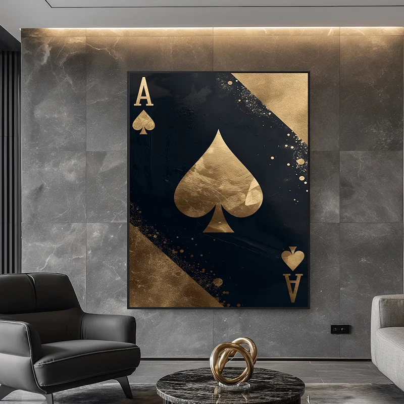 

Black and Gold Ace of Spades Playing Card Canvas Painting Abstract Posters and Prints Wall Art Pictures Living Room Home Decor