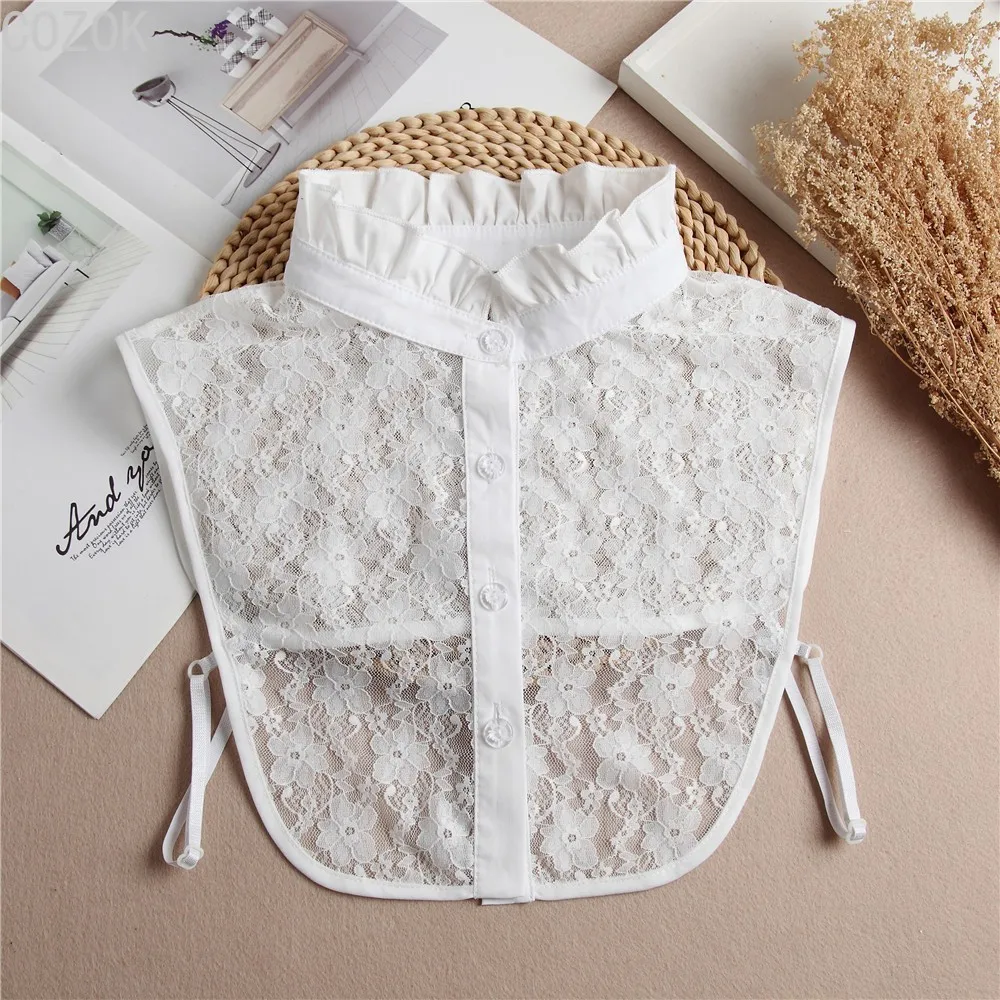 Vintage Lace Front Tie White Detachable Faux Collar
