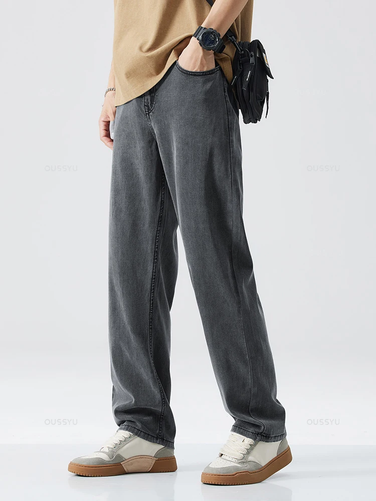 High Quality Brand Clothing Lyocell Fabric Men's Jeans Classic Business Straight Denim Pants Work Trousers Male Plus Size 40 42 Business Jeans