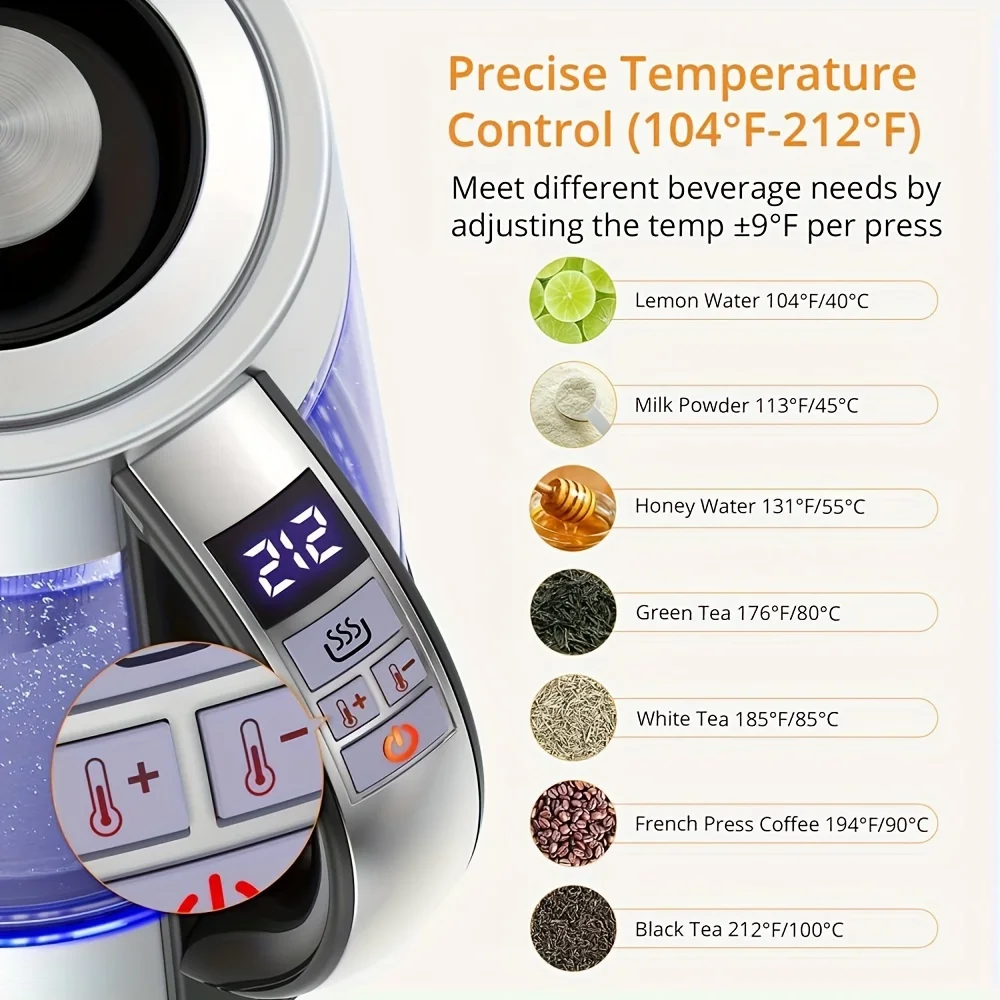 Electric Glass Kettle, 1.8 L Tea Kettle with 12 Temperature Control and Tea Infuser, up to 24-Hour Keep Warm, Stainles 5