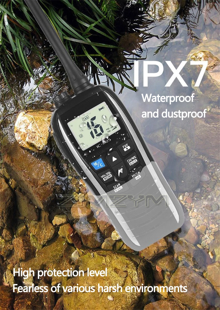 IC-M25 Maritime Interphone IPX7 Walkie-talkie Impermeavel Battery Capacity 1500mAh Standby 1-5 days Call distance 2-15KM