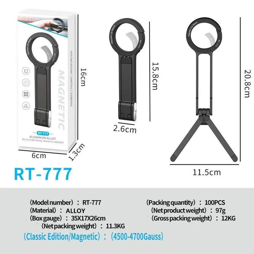 Phone Tripod Carabiner-Mounted Dual-sided Magnetic Desk Mount Phone Handle Holder For iPhone