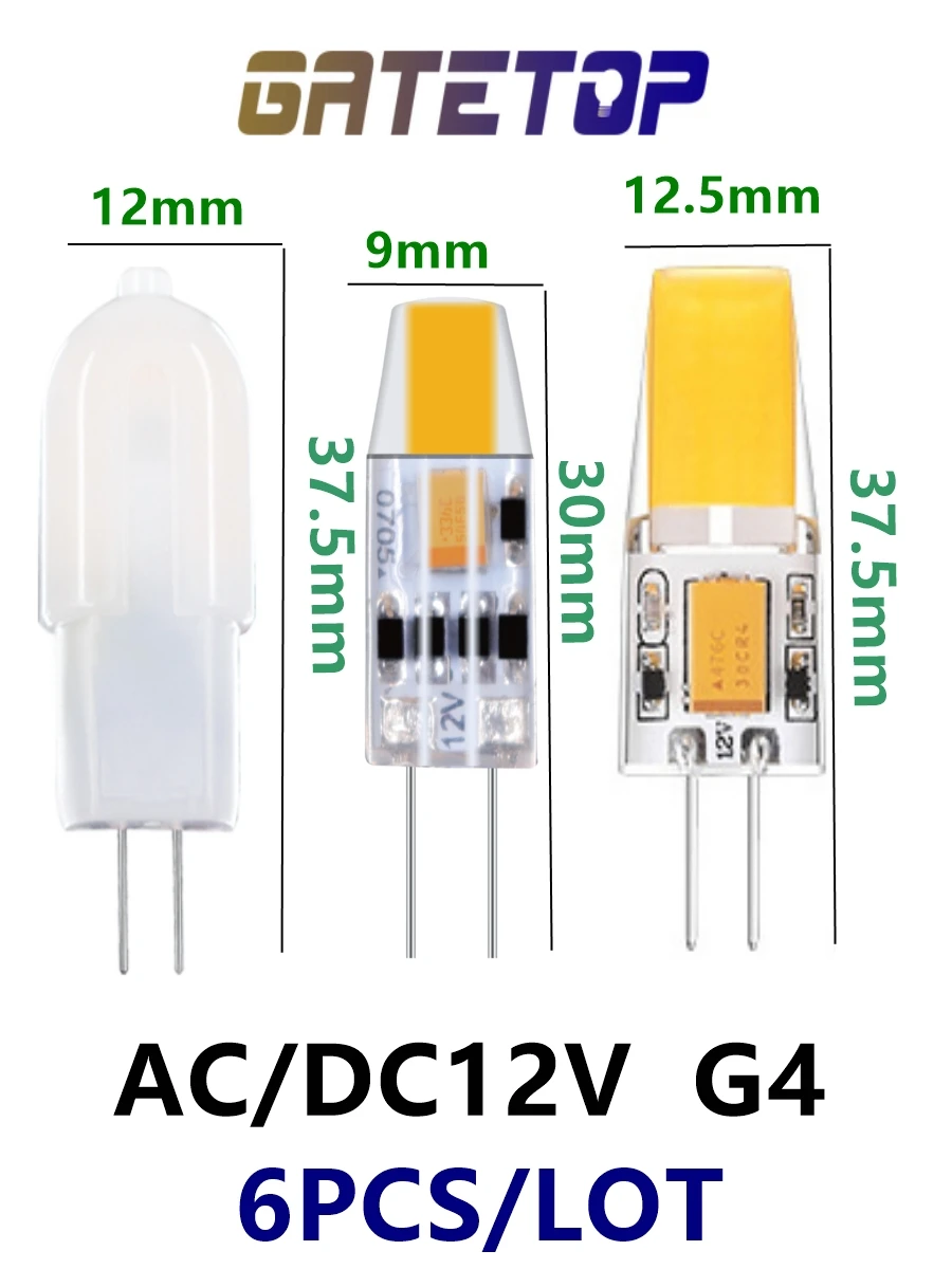 LED 미니 G4 AC/DC12V 저전력 1.2W 1.4W 고효율 스트로브 크리스탈 샹들리에 주방 공부 화장실, 6 개