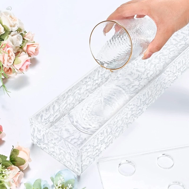 Stone Grain Clear Acrylic Flower Vase, Rectangular, Long Rectangle, Decorative 2