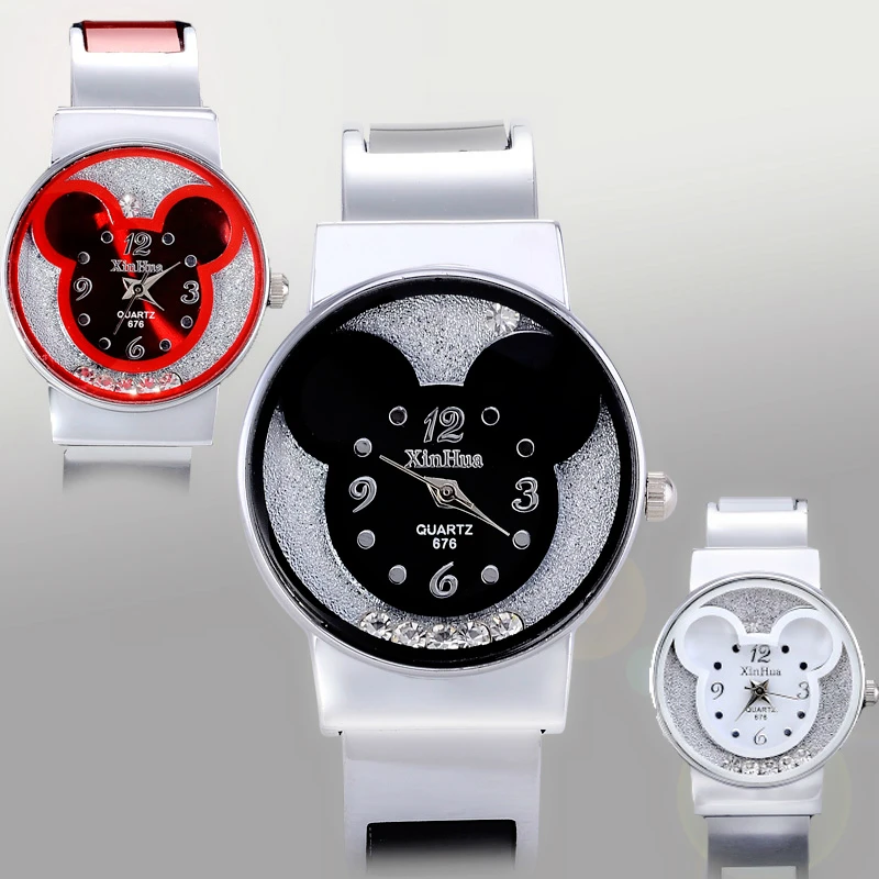 2021 New Fashion Mickey Bracelet Watches Women Dress Analog Clock Girl's Cute Rhinestone Wristwatches Ladies Casual Quartz Watch