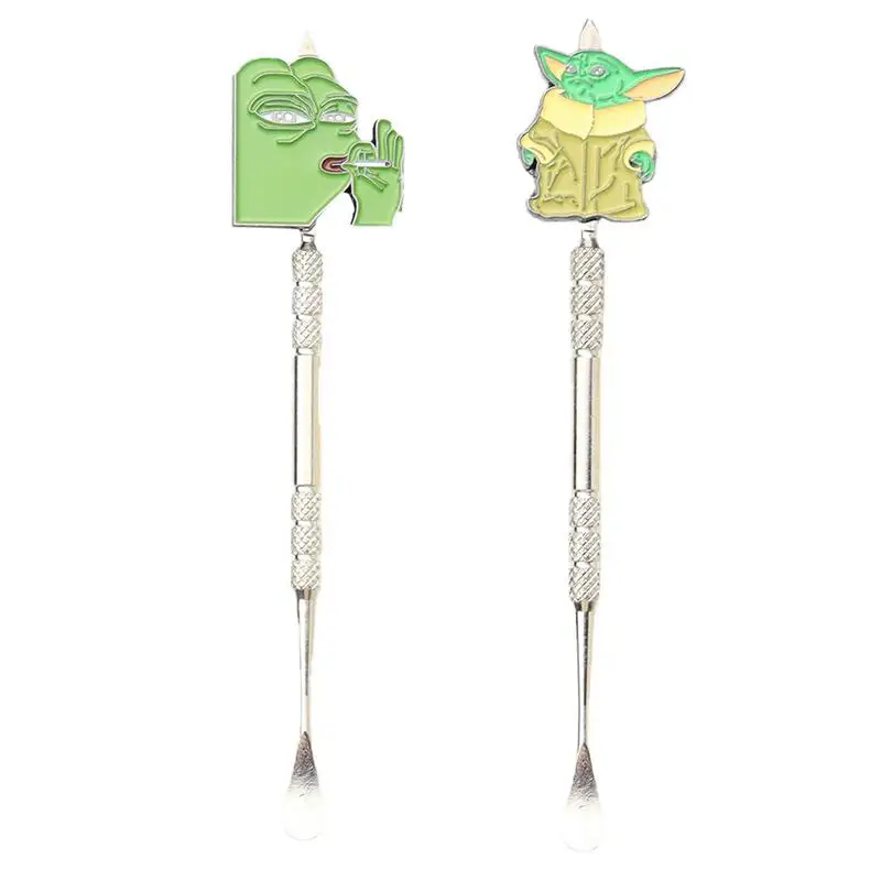 Cartoon Badge Sculpture Scrape Stick Stainless Steel Tool Smoking Pipe Spoon Smoke Spatula Wax Oil Cleaning Carving Tools