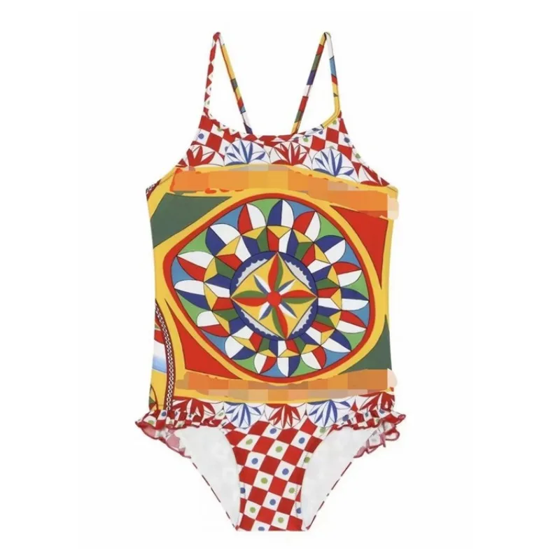 New Swimwear for Girls Brand Design Geometric One-piece Swimsuit Comfortable Children Bathing Suit Fashion Bikinis - 2