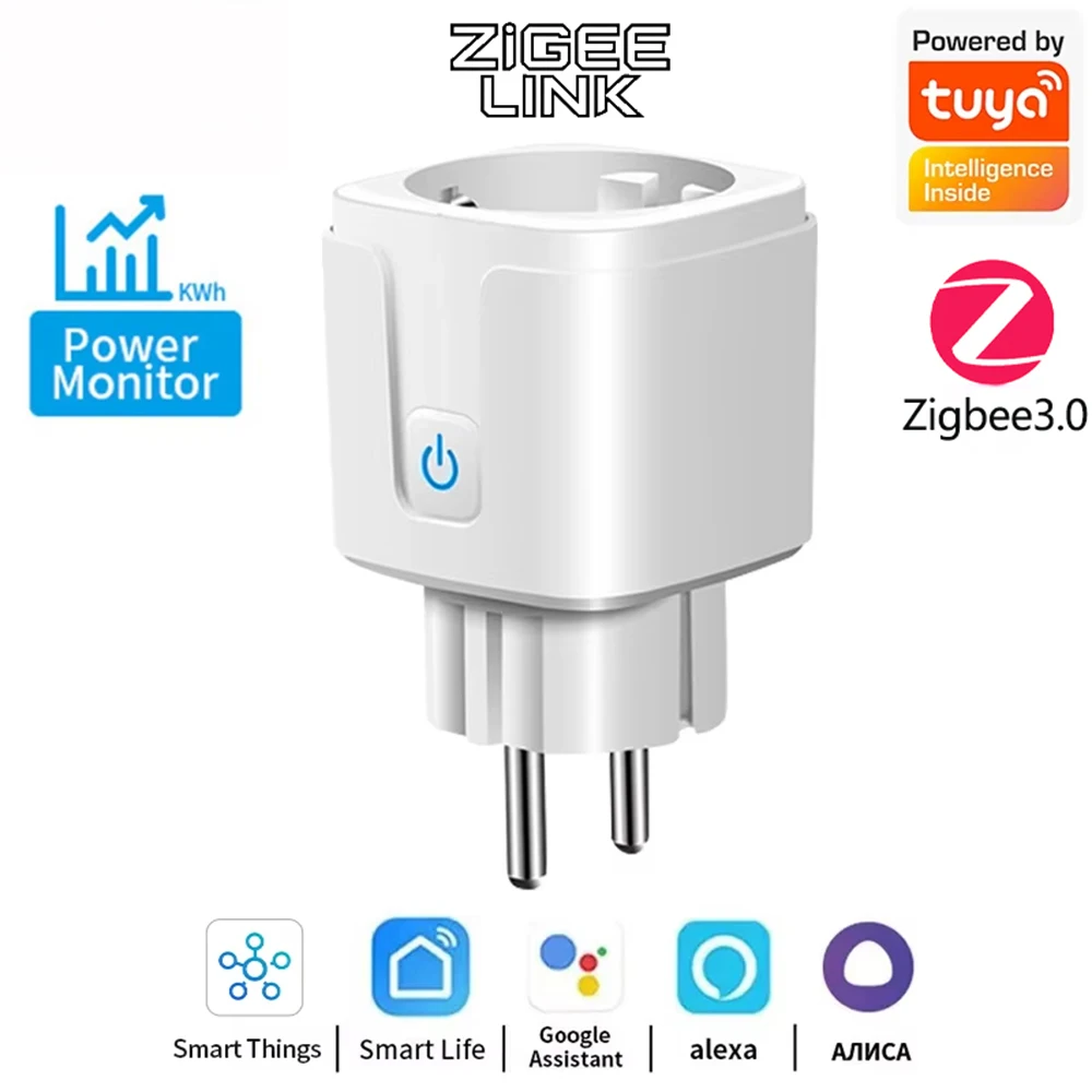 שקע חכם WiFi Zigbee EU 16A/20A עם ניטור צריכת חשמל, פונקציית תזמון, שליטה דרך אפליקציית Smart Life, עובד עם Tuya, Alexa ו-Google