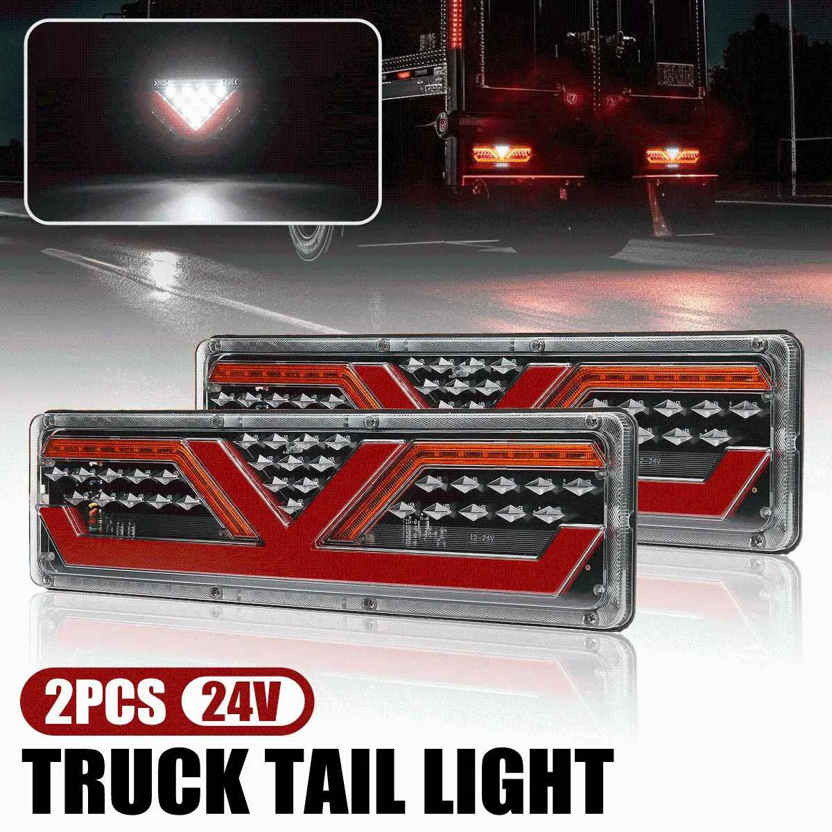 

2PCS 24V Dynamic Flowing Rear Tail Light Stop Brake Indicator Lamp For Truck Trailer Caravan Van