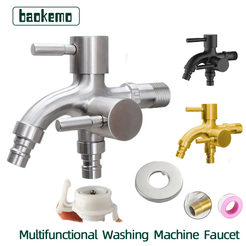 Stainless Steel Faucet 1pc 304 Stainless Steel Multi Functional Washing Machine Double Outlet Faucet