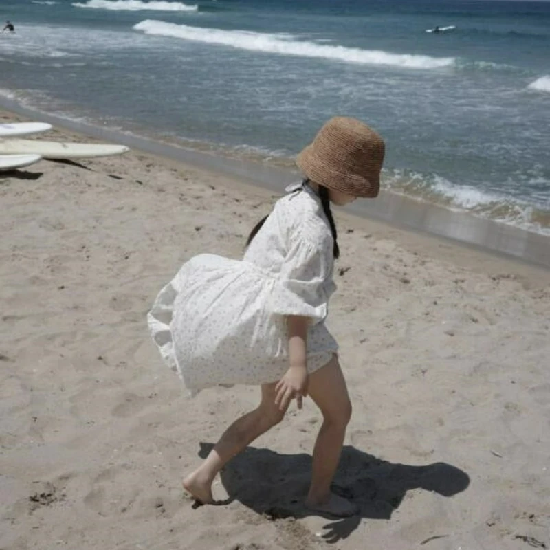 Summer Robes Girls Spring Floral Korean Lace-up Sun Protection Coat Long Cotton Comfort Puffy Sleeve Swim Beach Cover Robe