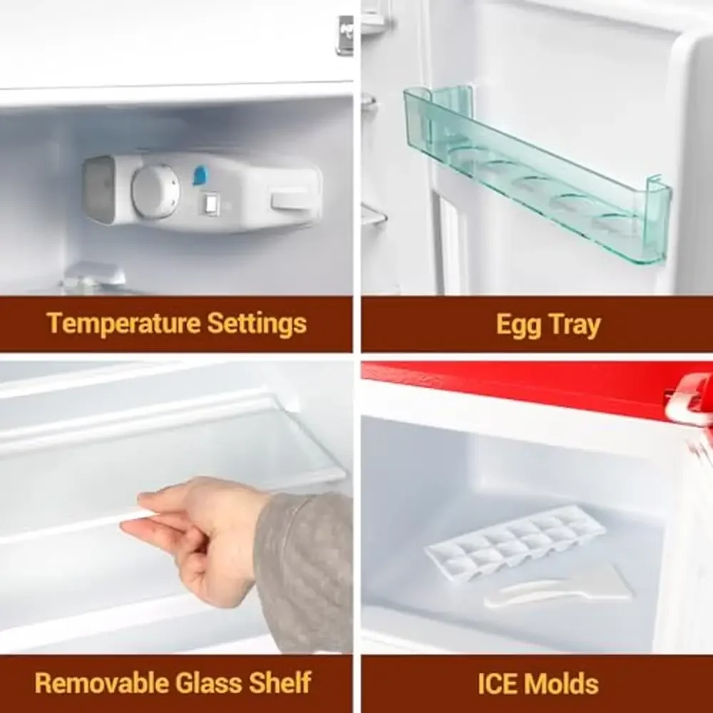 Compact Double Door Mini Fridge Freezer Combo Glass Shelf 3.2 cu ft Retro Red Ice Trays Spoons Ideal Kitchen Office Dormitory 5 Compact Double Door Mini Fridge Freezer Combo Glass Shelf 3.2 cu ft Retro Red Ice Trays Spoons Ideal Kitchen Office Dormitory 5