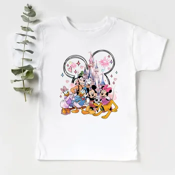 2024 Summer New Fashion Children's Clothing Girl Clothes 2 to 8 Years Disney Castle Print Cotton Short Sleeve Kids Tshirt 4