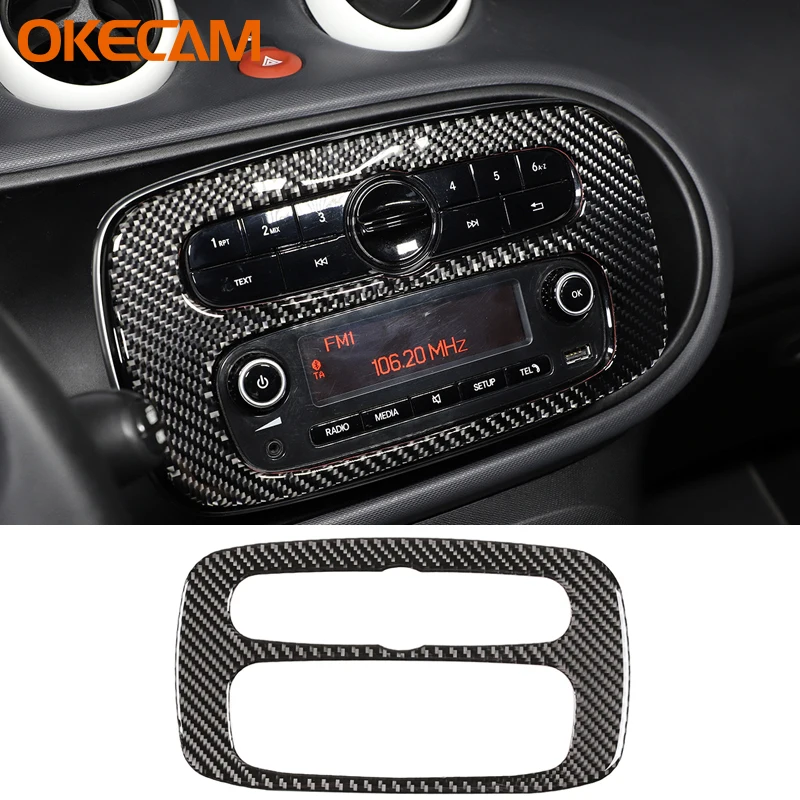 Car Central Control Cd Panels Decor Sticker Cover Trim Frame Decorative For Smart Fortwo Forfour 453 2015-2021 Carbon Fiber