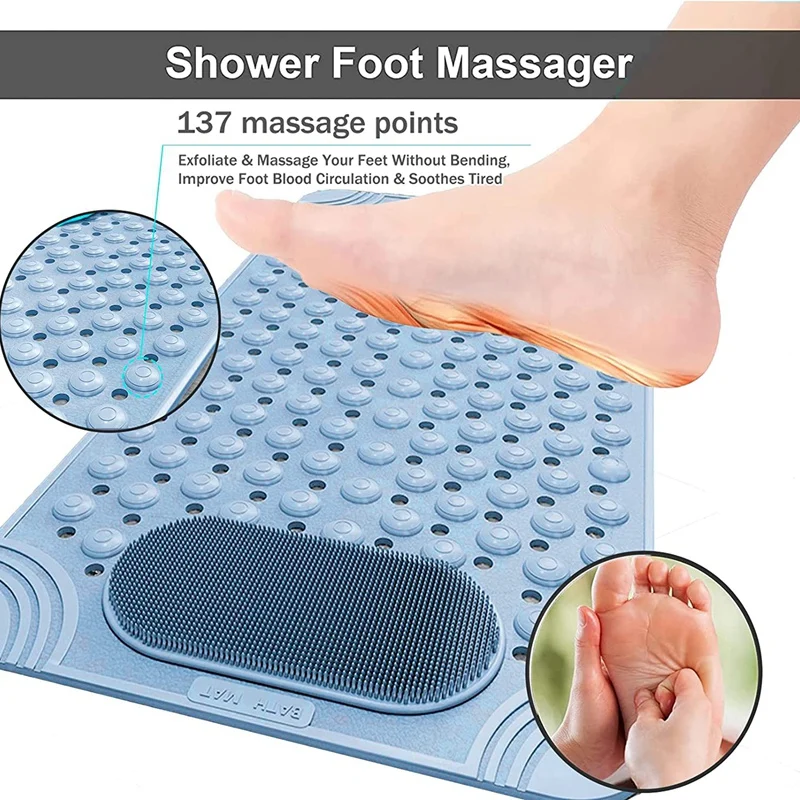 Bathtub Mat Non Slip, Bath Mats for Tub, Shower Mat with Suction Cups  Drainage Holes, Machine Washable, Foot Massage, Exfoliating, 27.5 x 14.2  inches